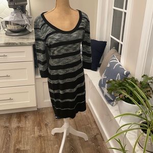 {Calvin Klein} black and grey strip sweater dress